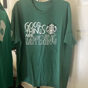 Starbucks Good Things Are Happening Graphic Double Sided T-Shirt Green Size L